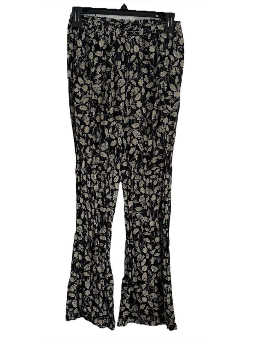 Zara Metallic Womens S Floral Wide Leg Semi Sheer Pants Boho Festival Hippie
